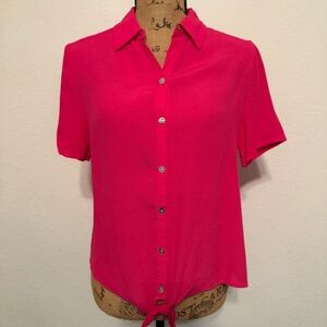 Chico’s Hot Pink Short Sleeve Button Front Top Size 6